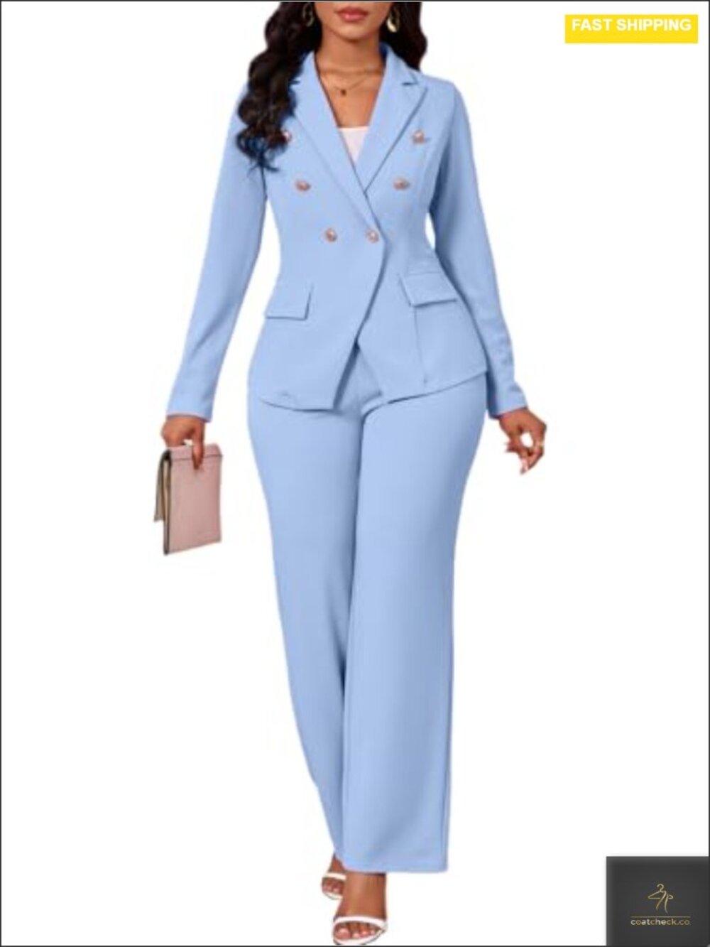 Women's 2 Piece Pantsuit Set Blazer Double Breasted High Waist Trousers